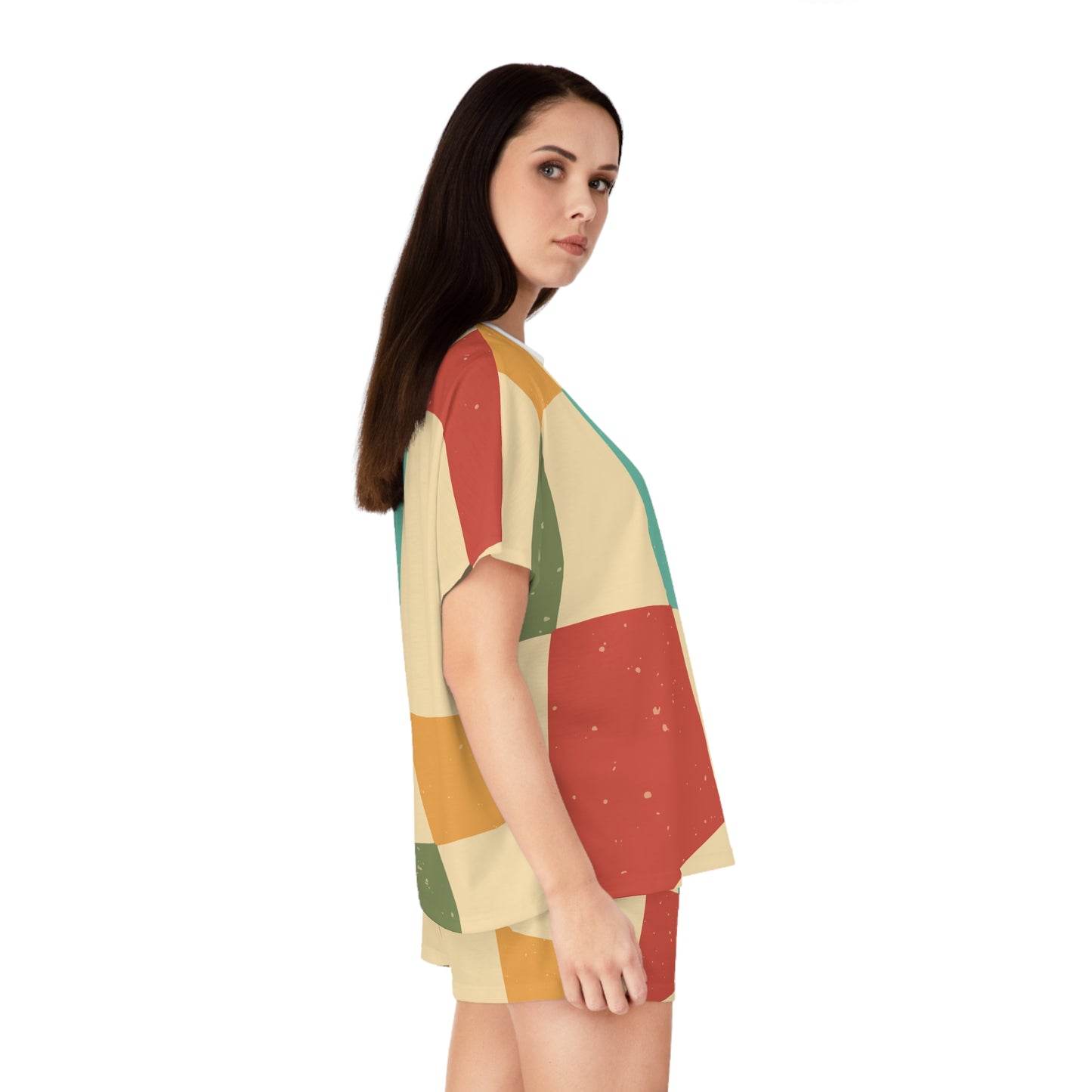 Cozy Women’s Short Pajama Set - Colorful Geometric Design for Relaxation
