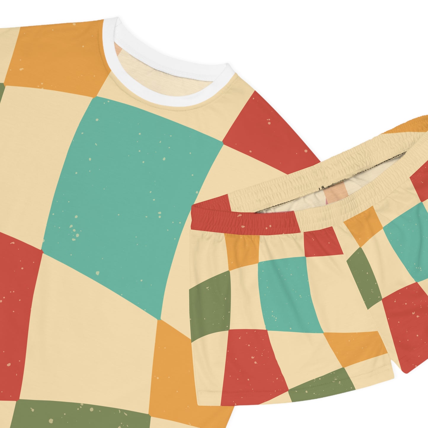 Cozy Women’s Short Pajama Set - Colorful Geometric Design for Relaxation