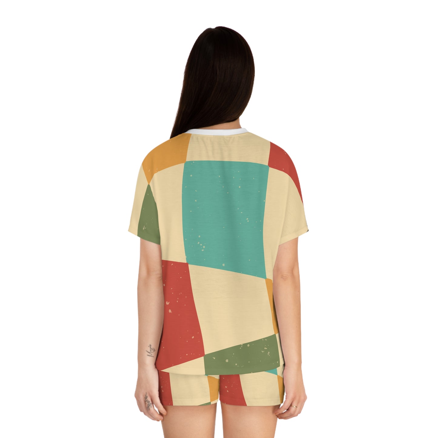 Cozy Women’s Short Pajama Set - Colorful Geometric Design for Relaxation